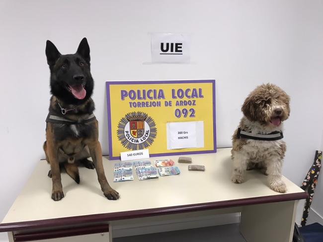 La Unidad Canina de la Policía Local de Torrejón ha detenido en los últimos meses a 5 individuos, incautándose de hachís, cocaína y plantas de marihuana
