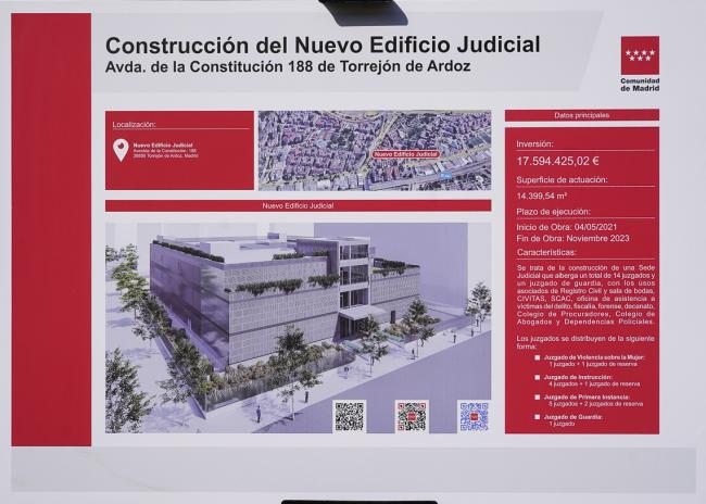 Avanzan a buen ritmo las obras del Palacio de Justicia de Torrejón de Ardoz que está construyendo la Comunidad de Madrid en la parcela cedida por el Ayuntamiento