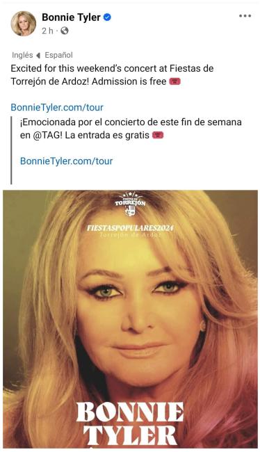 Fiestas Populares Torrejón de Ardoz 2024 - Concierto de Bonnie Tyler