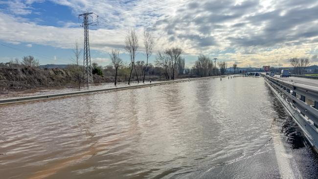 Imagen de marzo de 2025,  cuando ante la crecida del río Henares, el agua invadió la carretera de Loeches M206, en sentido entrada a Torrejón de Ardoz, teniéndose que cortar el tráfico, suponiendo un grave perjuicio para los conductores que la utilizaban